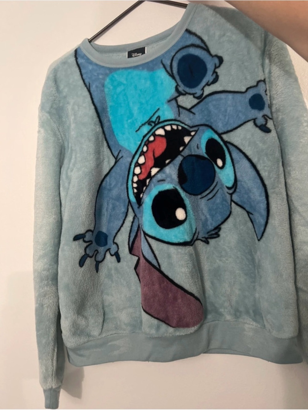 Disney Light Blue Stitch Plush Crewneck Sweater for Men